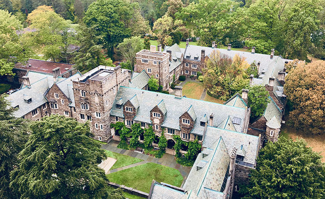 This image is an aerial photograph of Princeton’s Graduate College.