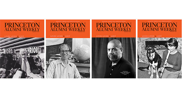 PAW’s four covers for the February issue, featuring, from left, Richard Riordan ’52, W. Jason Morgan *64, Gregory Allen Howard ’74, and Hilary Tann *81.