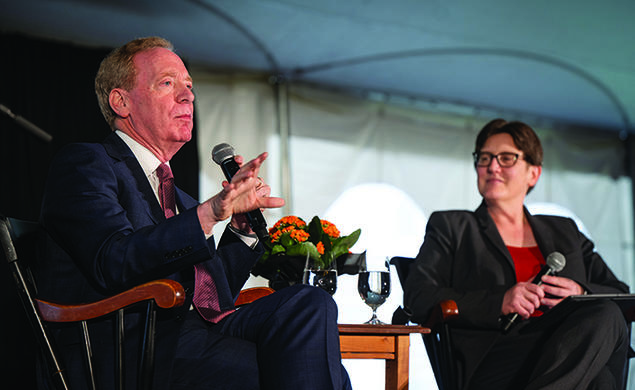 From left, Microsoft Corp. president Brad Smith ’81 and Princeton provost Jennifer Redford ’91.