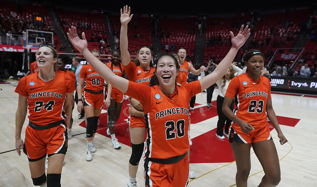 Princeton players celebrate their victory over N.C. State. 