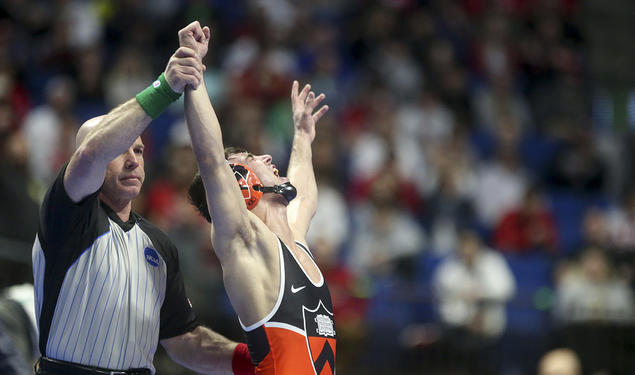 Princeton’s Pat Glory celebrates his NCAA semifinal win 