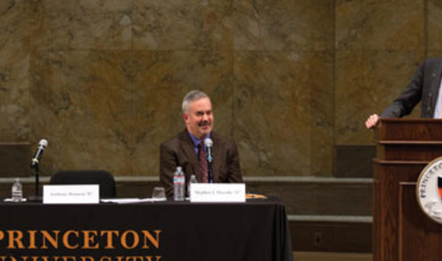 ACLU director Anthony Romero ’87 speaks about marriage equality while panelists Haley Gorenberg ’87, deputy director at Lamba Legal, and Professor Stephen Macedo *87 listen.