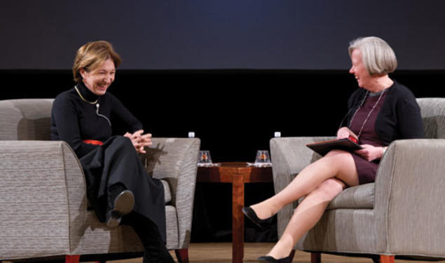 Anne-Marie Slaughter ’80 and President Tilghman discuss work-life balance.