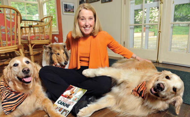 Author Kit Feldman ’78 with Phoebe, Amos, and Sam.