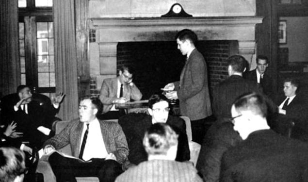 The caption for this 1962 Bric-A-Brac photo reads: Have you ever seen so many guys in ties and coats in your life?