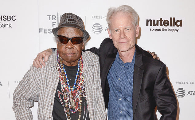 Sterling Magee (Mr Satan), left, and Adam Gussow  ’79 *00 at the premiere of the Satan and Adam during the 2018 Tribeca Film Festival.