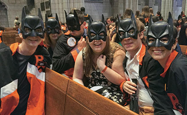 Seniors donned Batman masks for Class Day.
