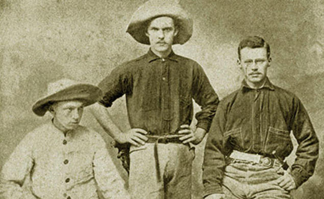 Three 1887 friends — from left, Henry Fairfield Osborn, Francis Speir Jr., and William Berryman Scott — were among the Princetonians who participated in the 1877 College Scientific Expedition to Colorado and Wyoming (then a territory). 