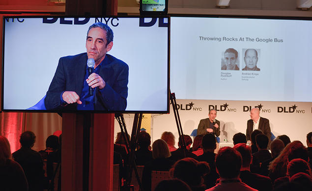 Douglas Rushkoff ’83 speaks at the DLDnyc Conference in 2016. 