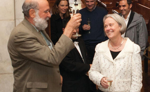 Editor-SMTtoast012.jpg Dean of the Faculty David Dobkin toasts President Tilghman at a faculty meeting.