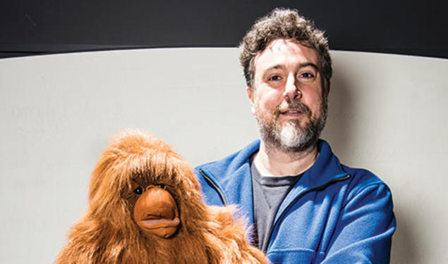 Professor Michael Graziano ’89 *96 sometimes begins lectures by doing ventriloquism with his puppet, Kevin, which can lead listeners to think that Kevin has awareness.