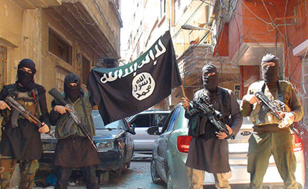 Fighters with the ISIS flag