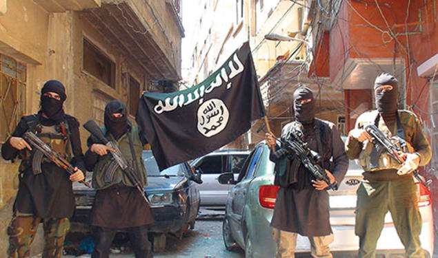 Fighters with the ISIS flag