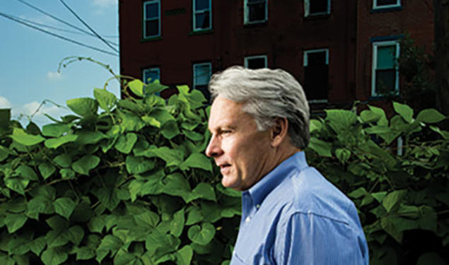 Marty Johnson ’81 in the Chestnut Community Garden in Trenton, which Isles supports.