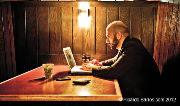 Princeton Ph.D. student Karam Nachar on his laptop in Frist Campus Center in April.