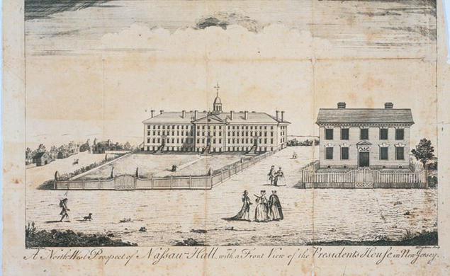 The original Nassau Hall, depicted in a 1764 print.