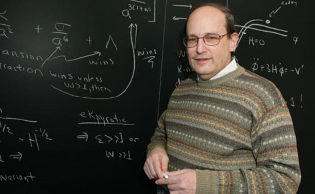 Physics professor Paul Steinhardt with equations describing what happened just before the Big Bang if his theory of a “cyclic” universe is correct.