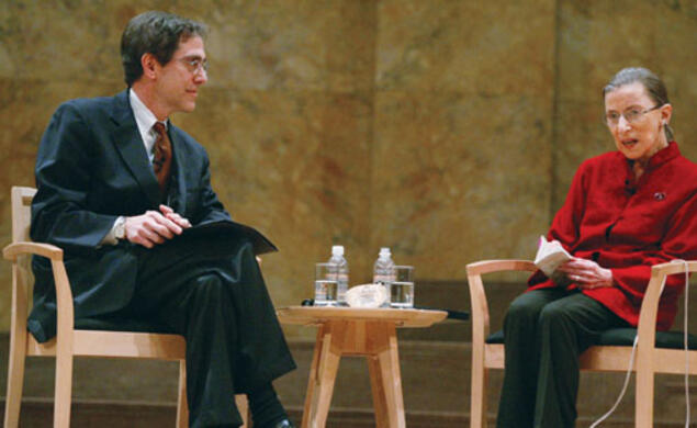 Justice Ruth Bader Ginsburg responds to a question from Provost Christopher Eisgruber ’83.