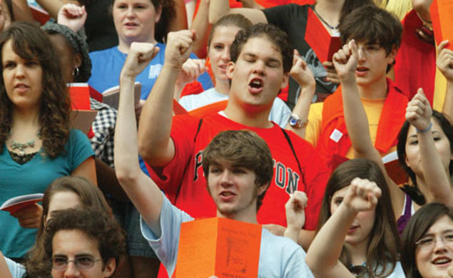 At the freshman step sing, a rousing locomotive cheer.