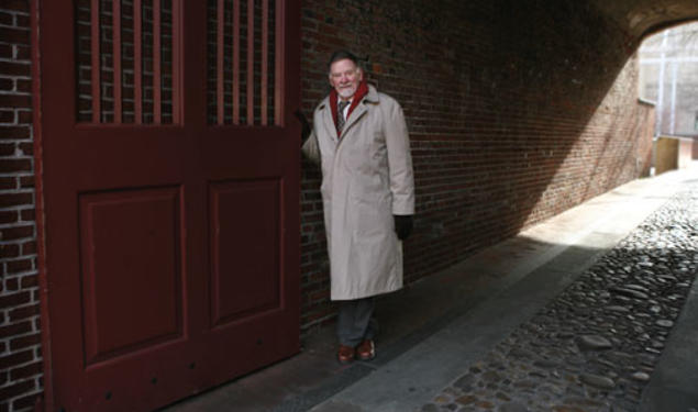 Gary Nash '55 *64 at Franklin Court, the site of Benjamin Franklin's home in Philadelphia.