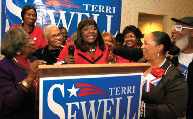 In Selma, Terri Sewell ’86 celebrates her victory Nov. 2 as the first black woman to be elected to represent Alabama in Congress.