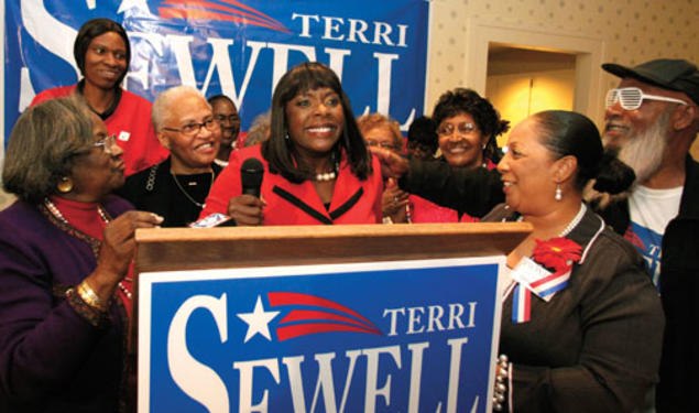 In Selma, Terri Sewell ’86 celebrates her victory Nov. 2 as the first black woman to be elected to represent Alabama in Congress.
