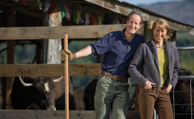 Rob and Kate Williams, both Class of 1989, at Steadfast Farm, home of the Vermont Yak Company. They co-own the company with two other couples.