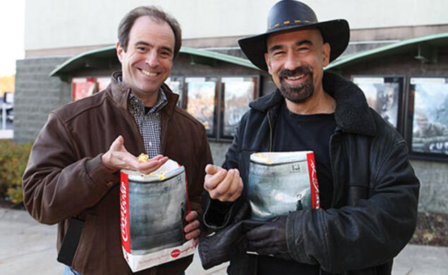 PAW senior writer Mark F. Bernstein ’83, left, and astrophysics professor David Spergel ’82 discuss the science in Interstellar.