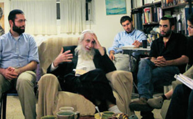 Graduate students meet with Rabbi Menachem Froman, third from left, chief rabbi of the Tekoa settlement in the West Bank, as part of a Woodrow Wilson School policy workshop.