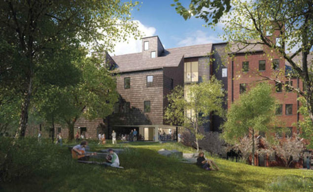 Rendering of a Lakeside graduate community apartment building.