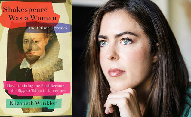 Left, the cover of "Shakespeare Was a Woman"; right, headshot of Elizabeth Winkler resting her chin on her hand.