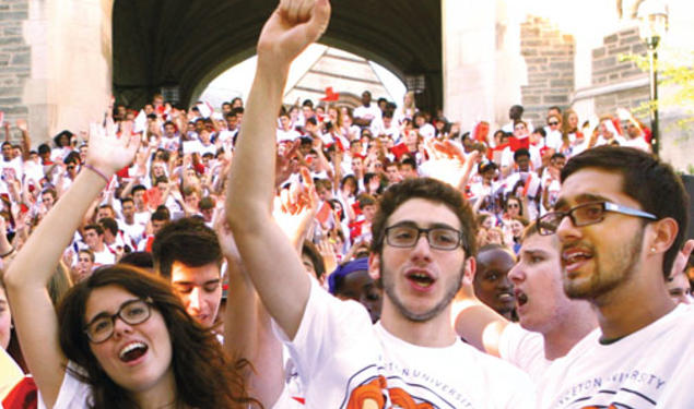 Freshmen raise their voices at the Blair Arch Step Sing.