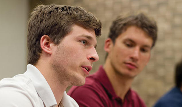 GSG president Sean Edington, left, at a meeting about Lakeside concerns.