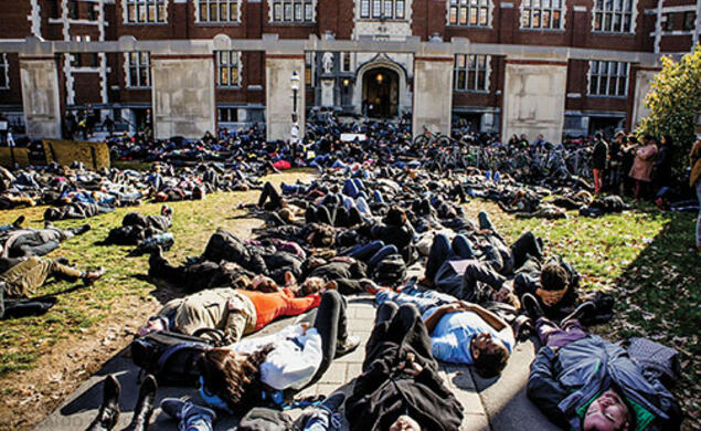 Students blocked the paths outside Frist Campus Center Dec. 4 in a 45-minute “die-in” to protest racial injustice.