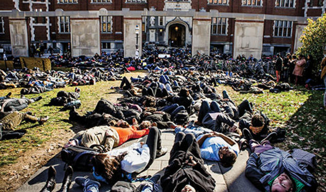 Students blocked the paths outside Frist Campus Center Dec. 4 in a 45-minute “die-in” to protest racial injustice.