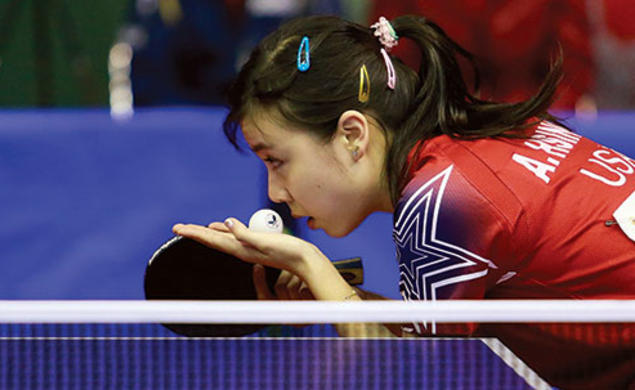 Ariel Hsing ’17 prepares to serve during a 2013 competition in Morocco.