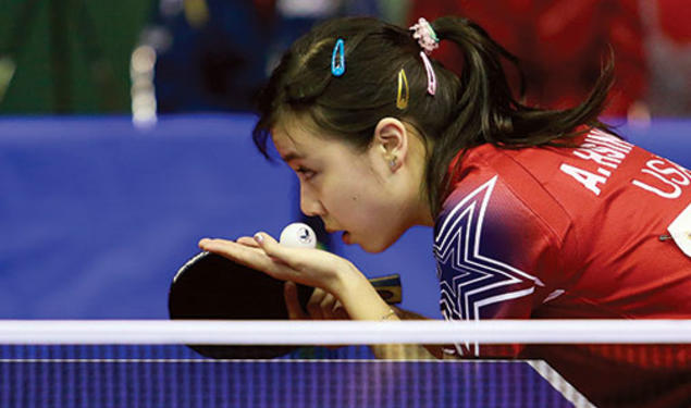 Ariel Hsing ’17 prepares to serve during a 2013 competition in Morocco.