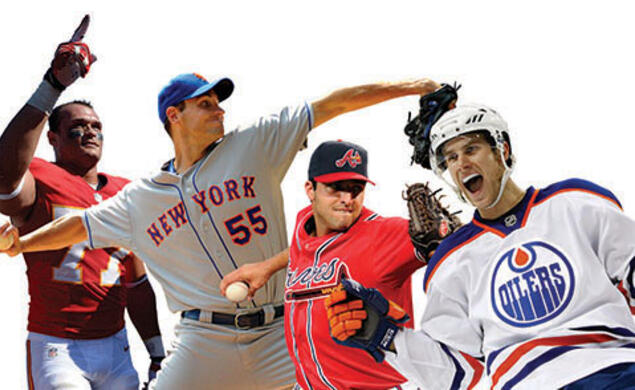 From left: Mike Catapano ’13, Chris Young ’02, David Hale ’11, and Taylor Fedun ’11.
