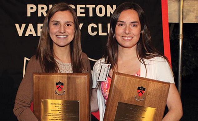 Rachel Zambrowicz ’14, left, and Randi Brown ’14 shared the award for highest academic standing among senior athletes.