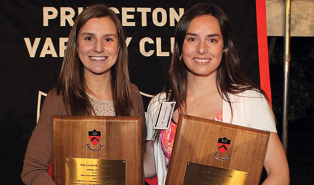 Rachel Zambrowicz ’14, left, and Randi Brown ’14 shared the award for highest academic standing among senior athletes.