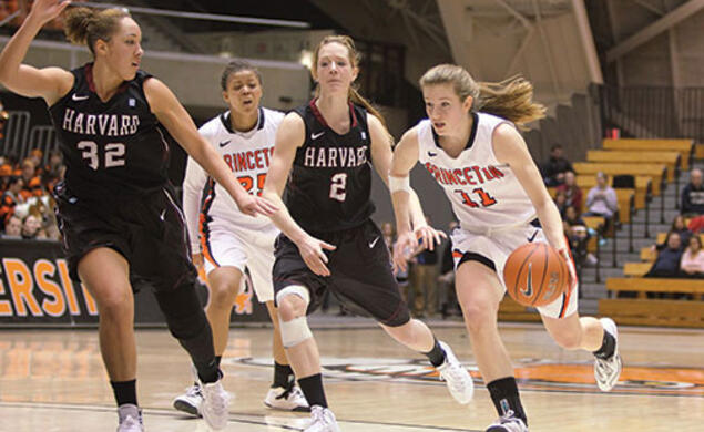 Guard Blake Dietrick ’15 in action against Harvard.