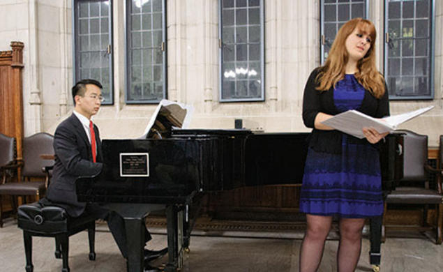 Jason Nong ’15 and Katie Dubbs ’14 perform “The Soldier” by English poet Rupert Brooke, set to music by Ryan McCarty ’14.
