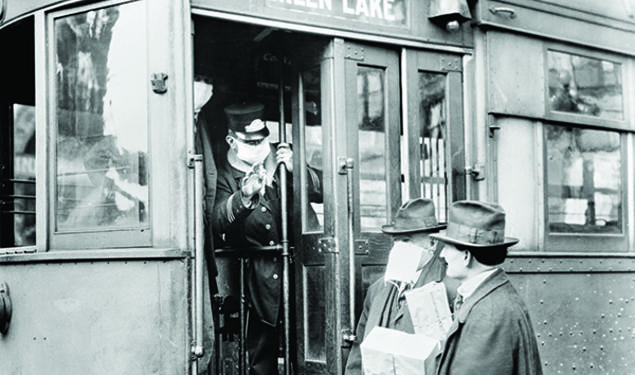 Face masks on public transit in Seattle, Washington. 