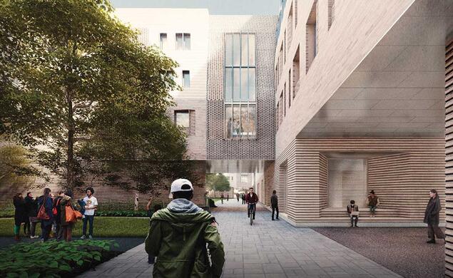 This is a rendering of renderings of Hobson College, a modern-looking building slated to open in 2026.