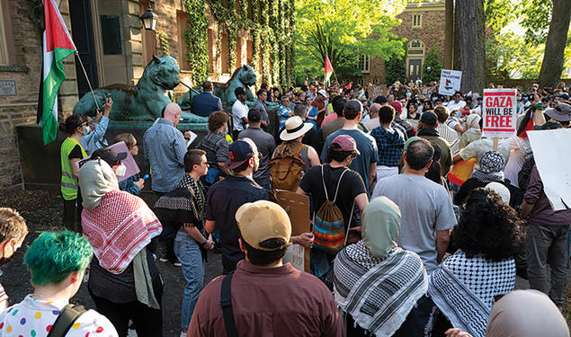 Demonstrators rally in front of Nassau Hall.