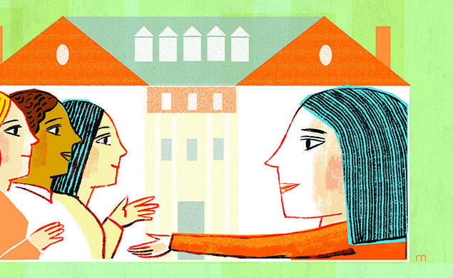 Illustration of students reaching out to shake hands