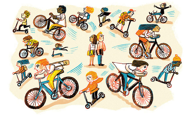 Students on scooters