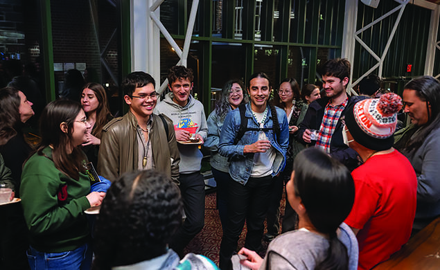 Students gathering at a social event
