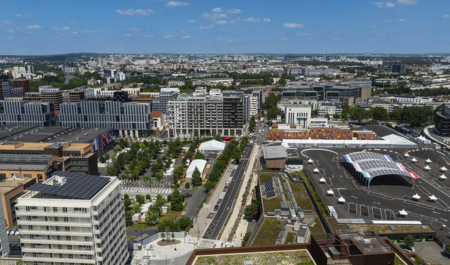 An aerial view of the Paris 2024 Olympic Village on June 26, 2024, 2024. 