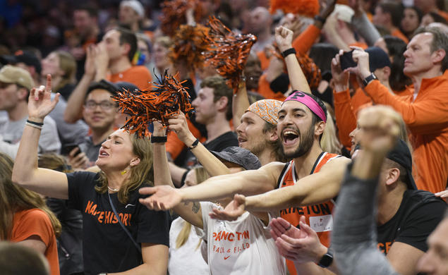 Princeton fans cheer as the Tigers beat Missouri, 78-63, in the men’s NCAA Tournament on March 18.